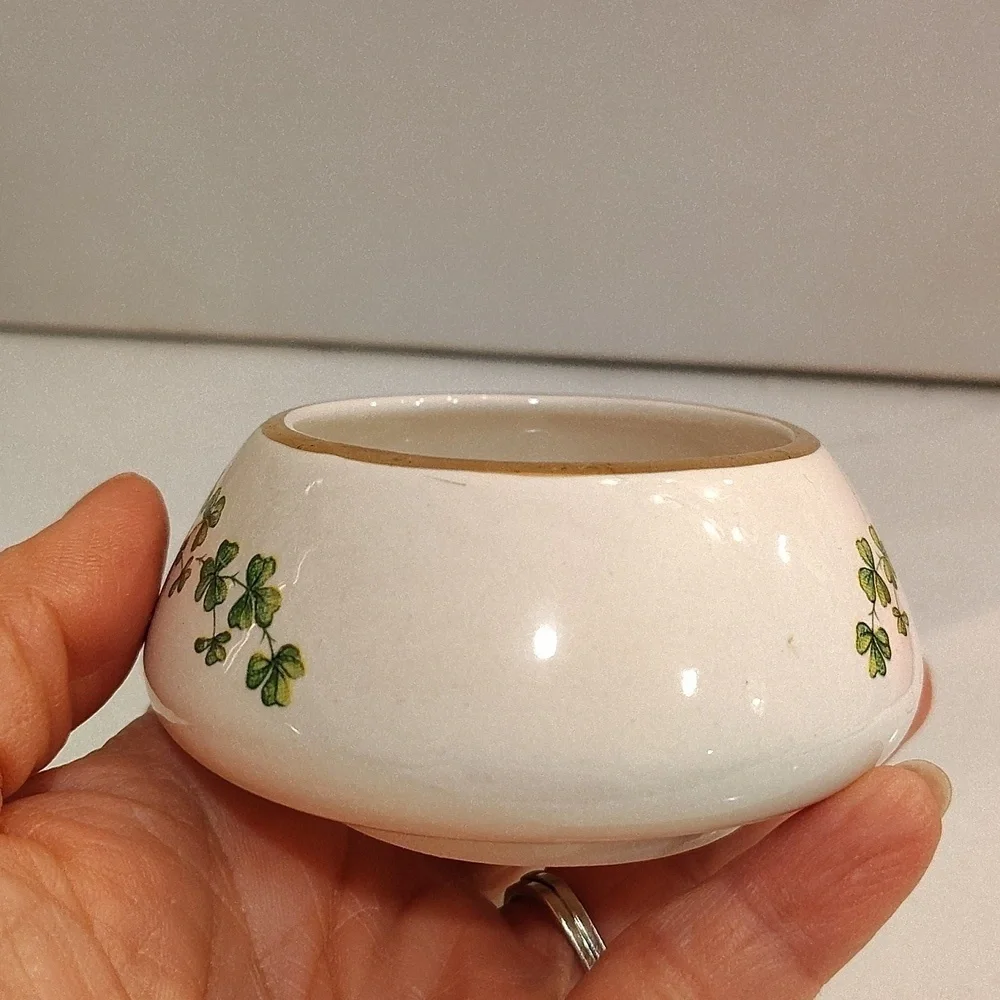 Carrigcraft County Cork Ireland  creamer sugar clover print white green gold rim